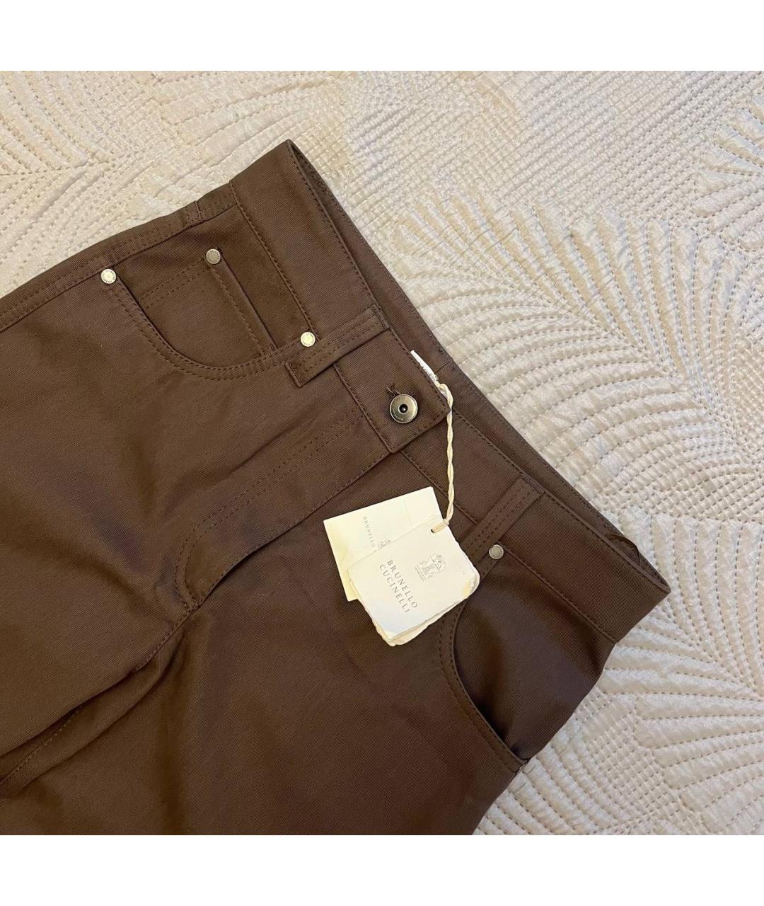 BRUNELLO CUCINELLI Коричневые хлопковые брюки широкие, фото 3
