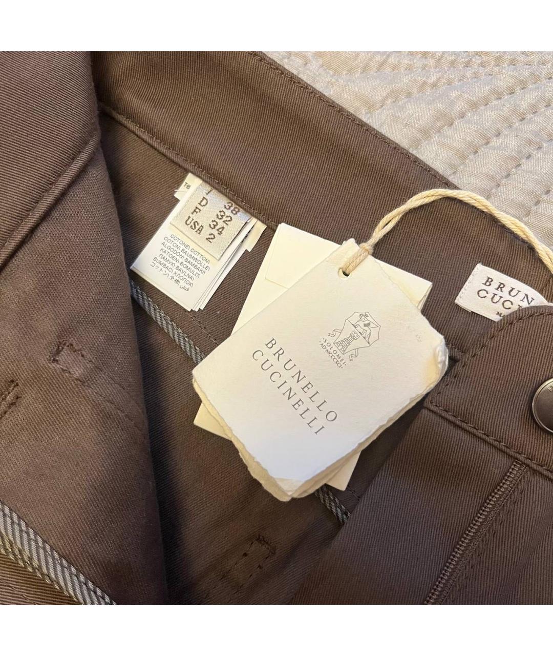 BRUNELLO CUCINELLI Коричневые хлопковые брюки широкие, фото 4