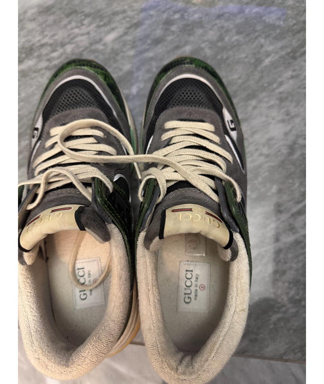 GUCCI Серые кожаные высокие кроссовки / кеды, фото 3