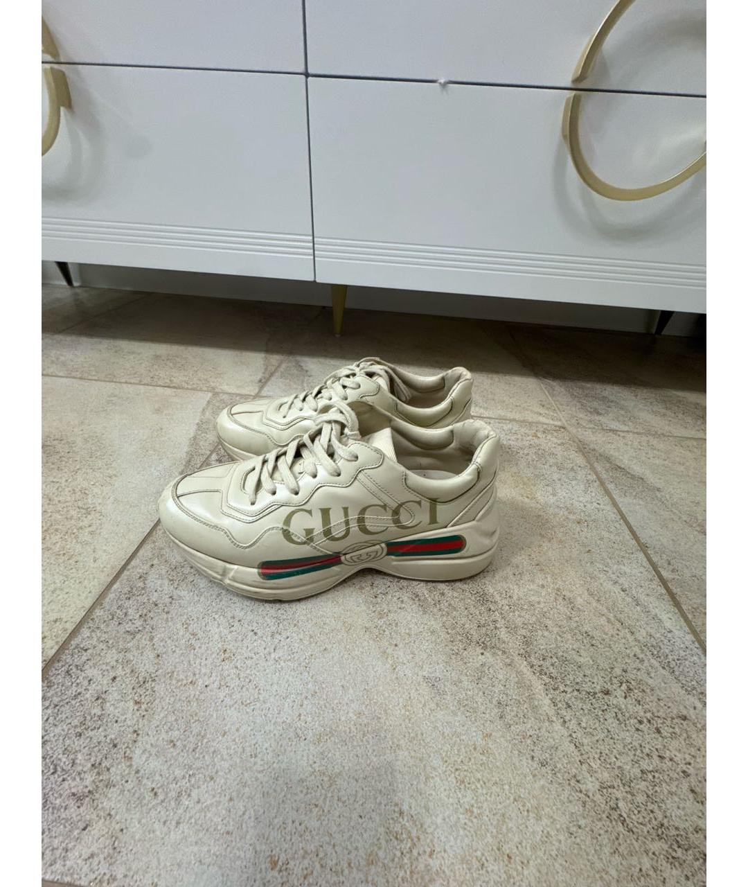 GUCCI Бежевые кожаные кроссовки, фото 6