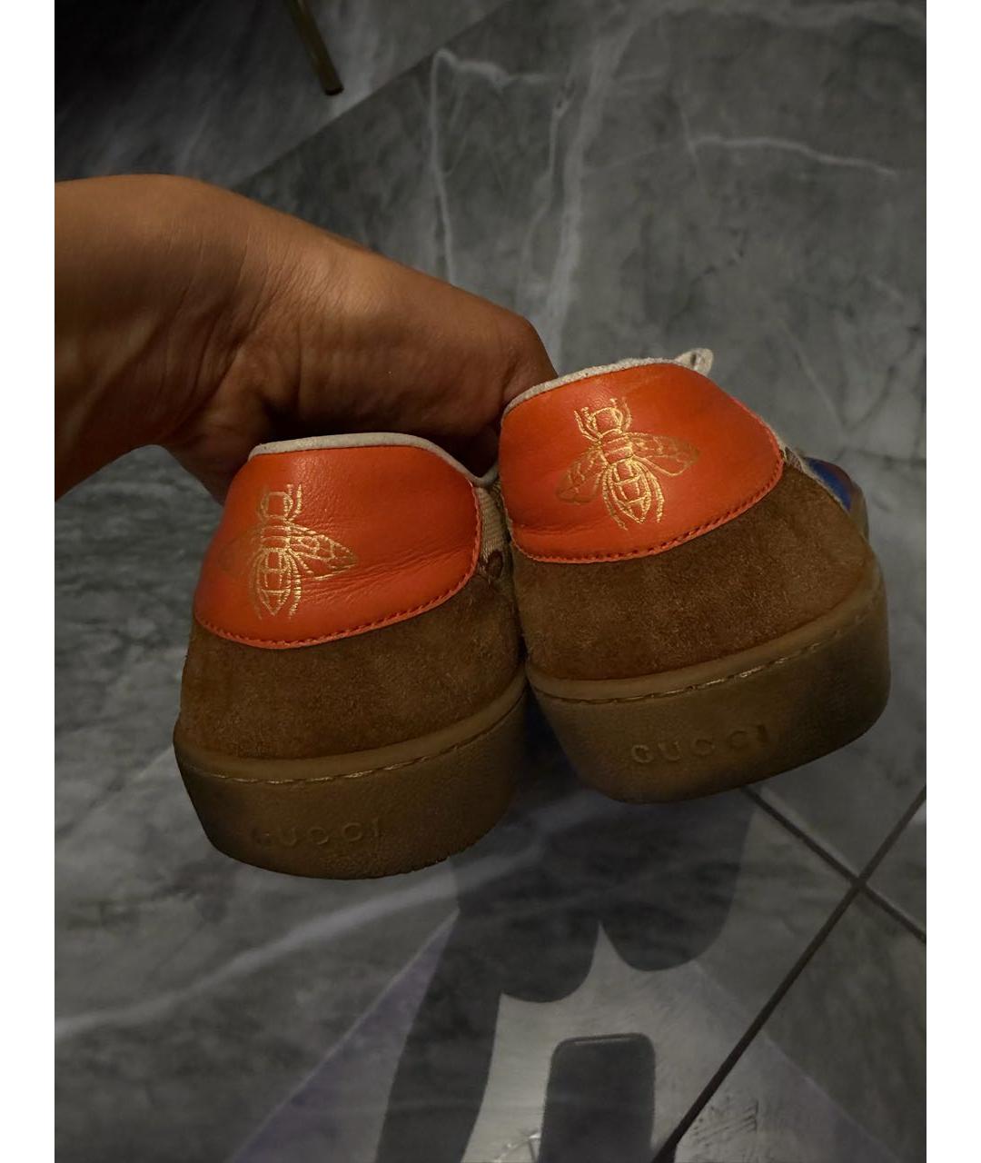 GUCCI Коричневые текстильные низкие кроссовки / кеды, фото 5
