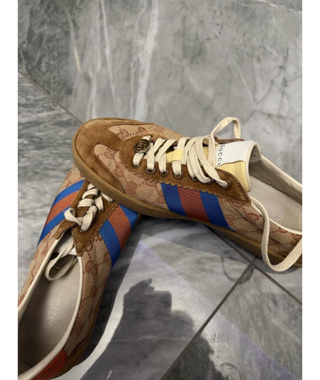 GUCCI Коричневые текстильные низкие кроссовки / кеды, фото 3