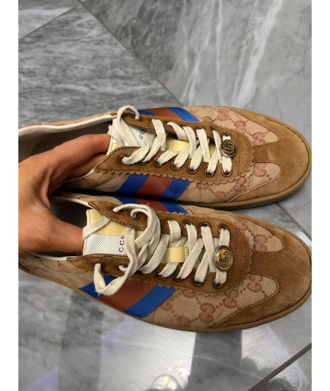 GUCCI Коричневые текстильные низкие кроссовки / кеды, фото 4