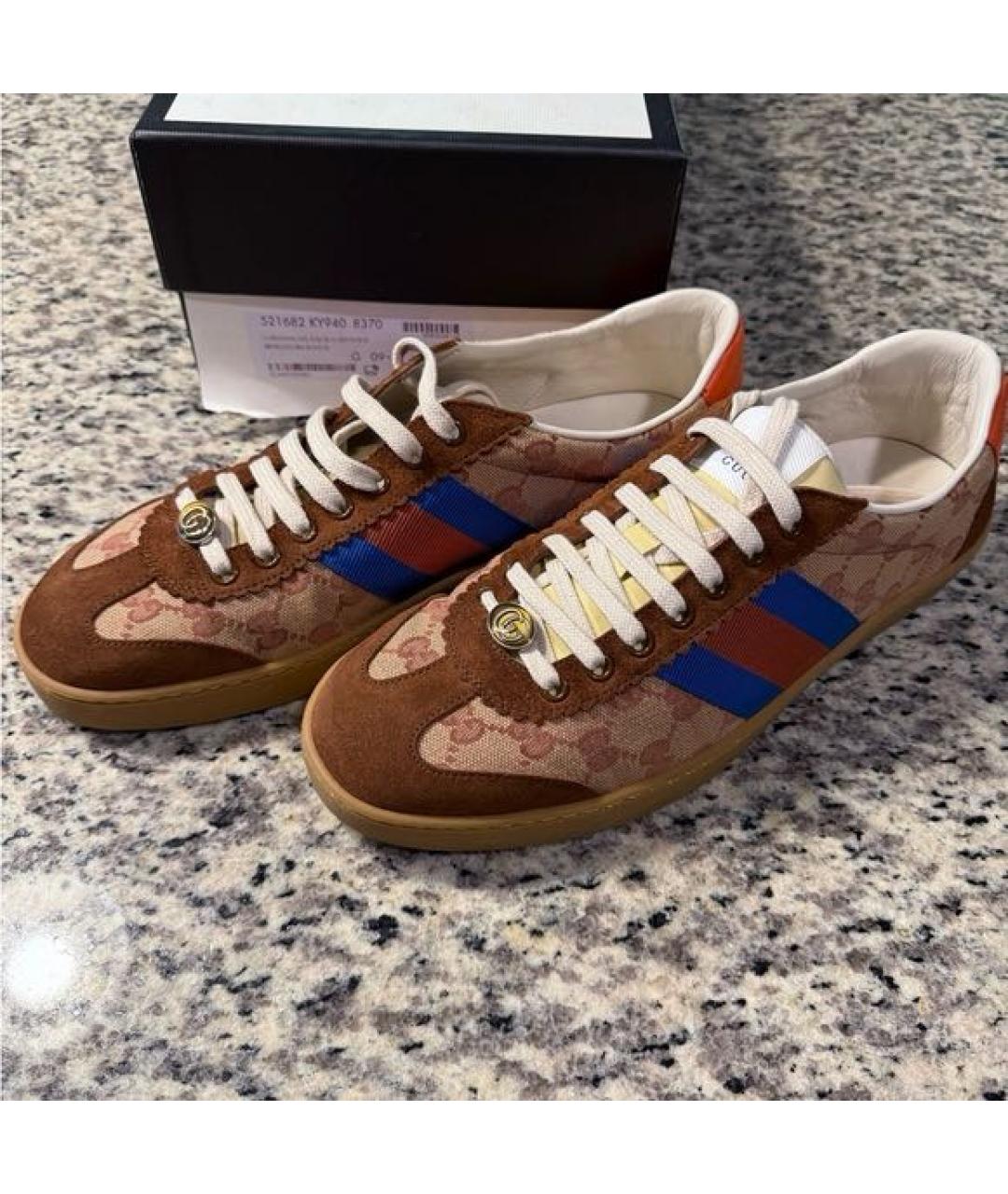 GUCCI Коричневые текстильные низкие кроссовки / кеды, фото 2