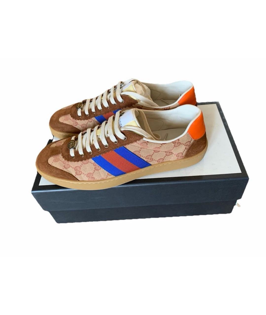 GUCCI Коричневые текстильные низкие кроссовки / кеды, фото 7