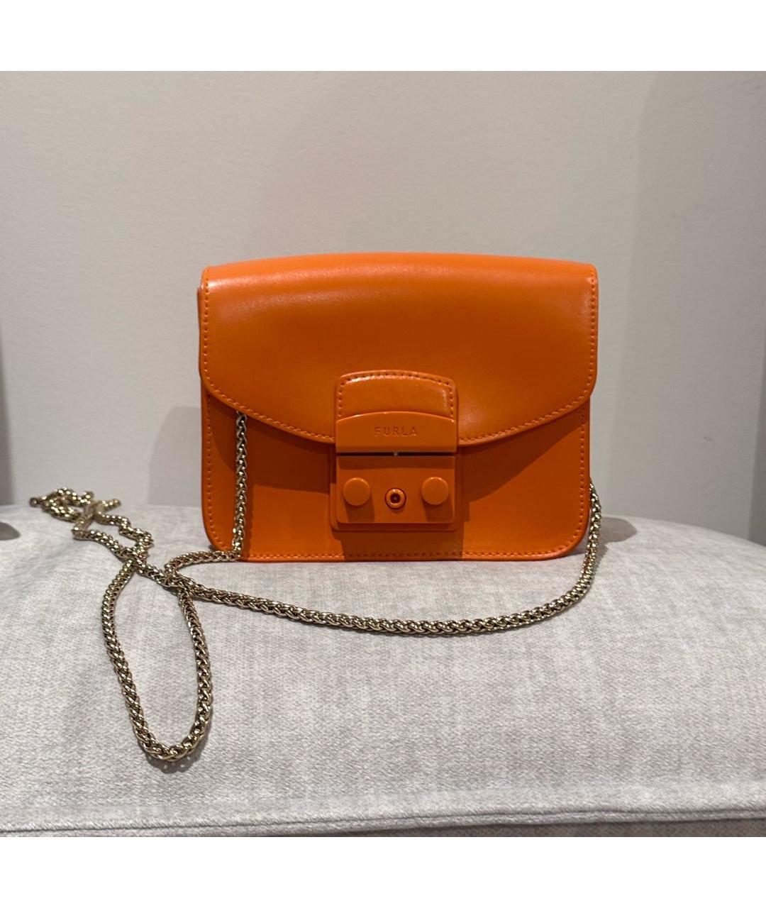 FURLA Оранжевая кожаная сумка через плечо, фото 6