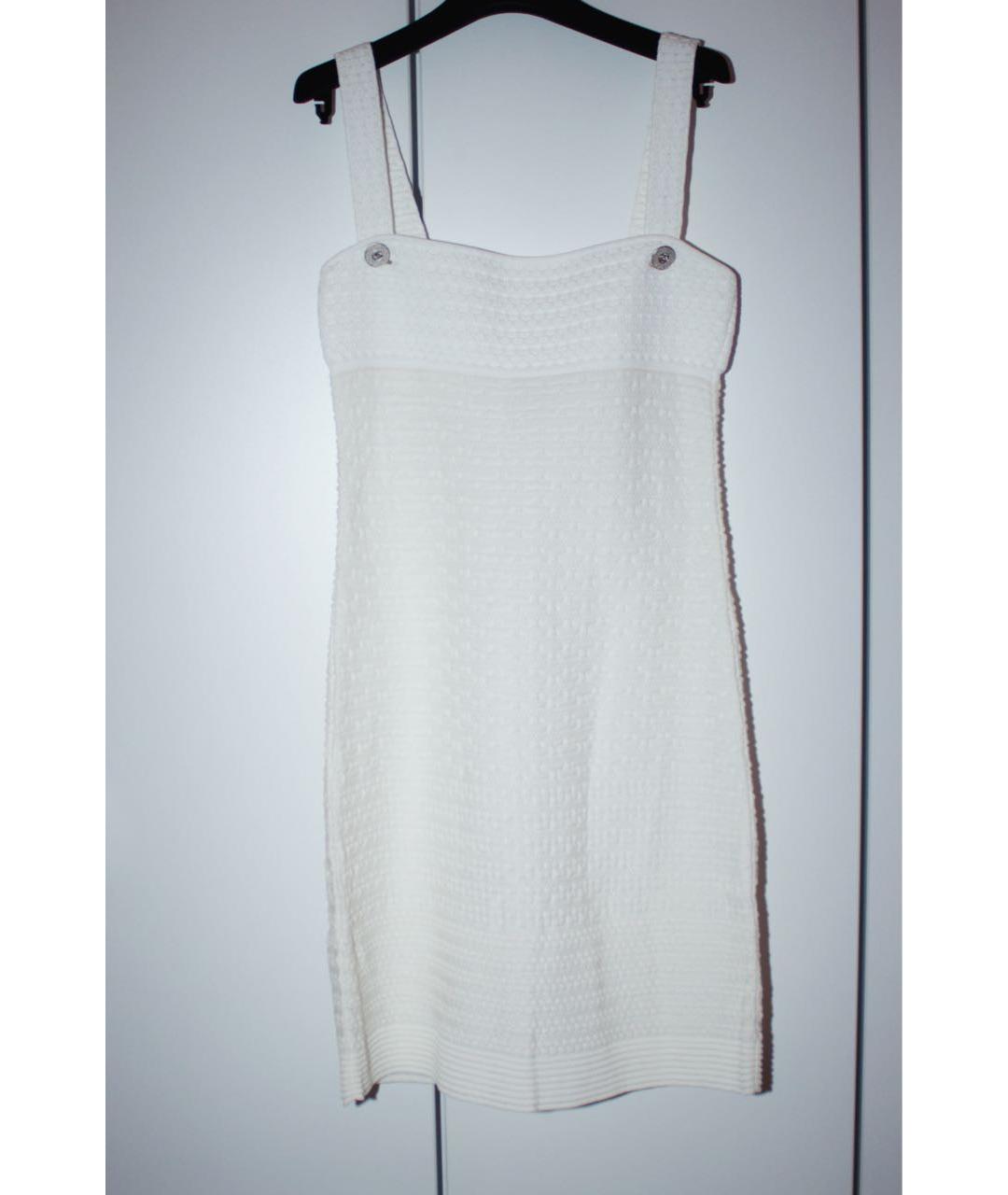 CHANEL Белый хлопко-эластановый сарафан, фото 5