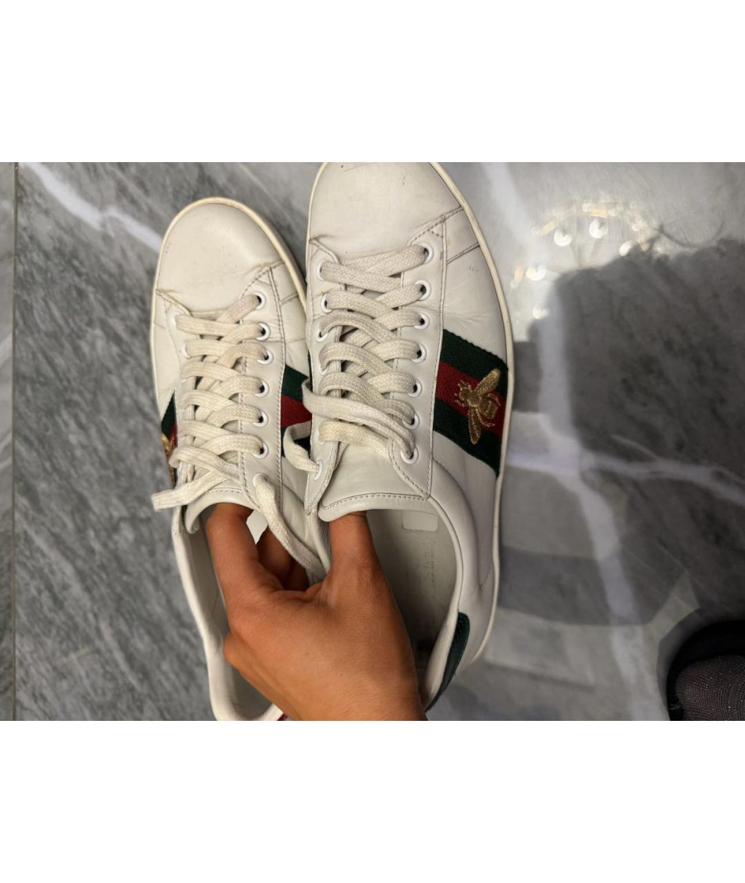 GUCCI Белые кожаные низкие кроссовки / кеды, фото 6