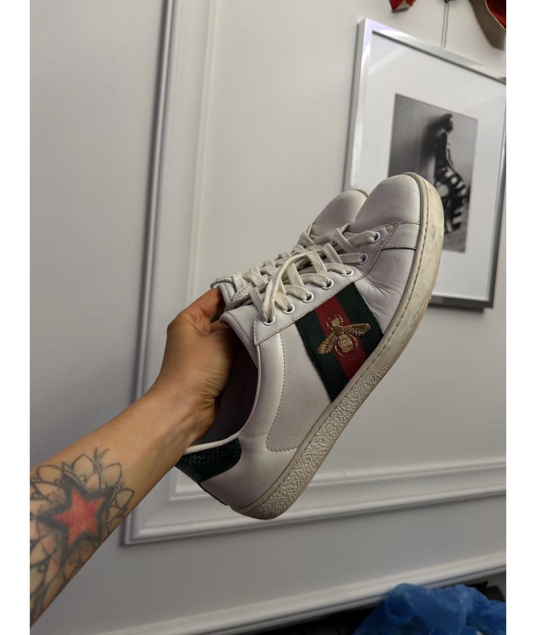 GUCCI Белые кожаные низкие кроссовки / кеды, фото 7