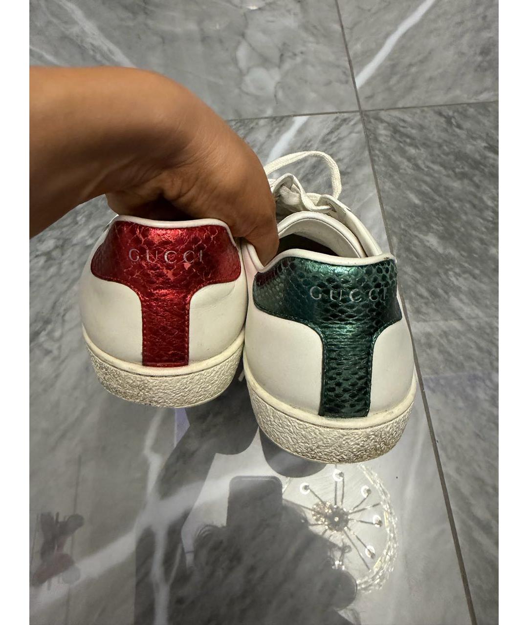 GUCCI Белые кожаные низкие кроссовки / кеды, фото 4