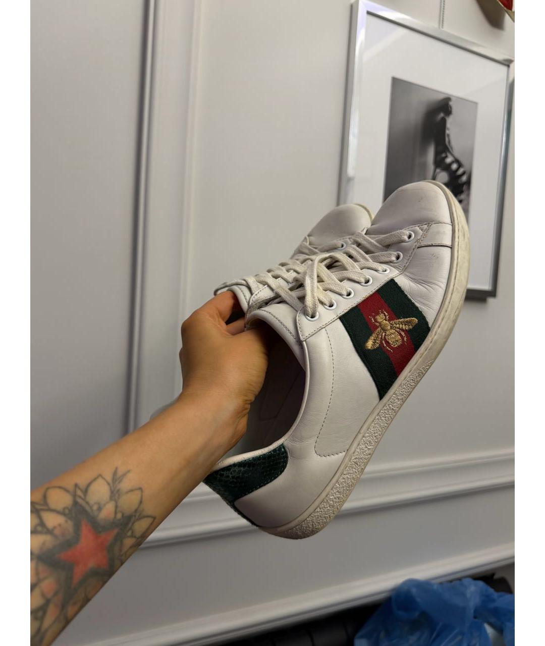 GUCCI Белые кожаные низкие кроссовки / кеды, фото 8