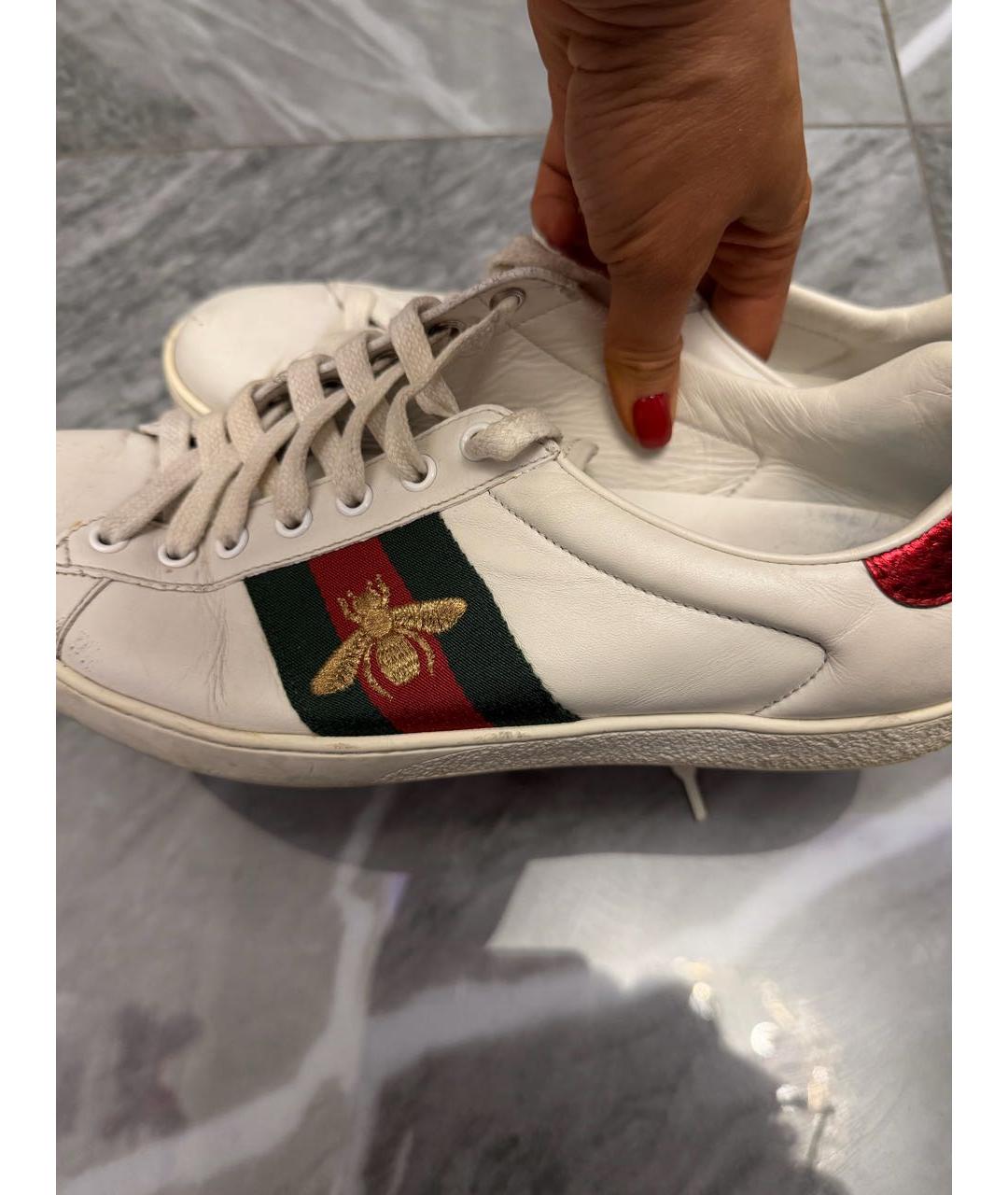 GUCCI Белые кожаные низкие кроссовки / кеды, фото 5