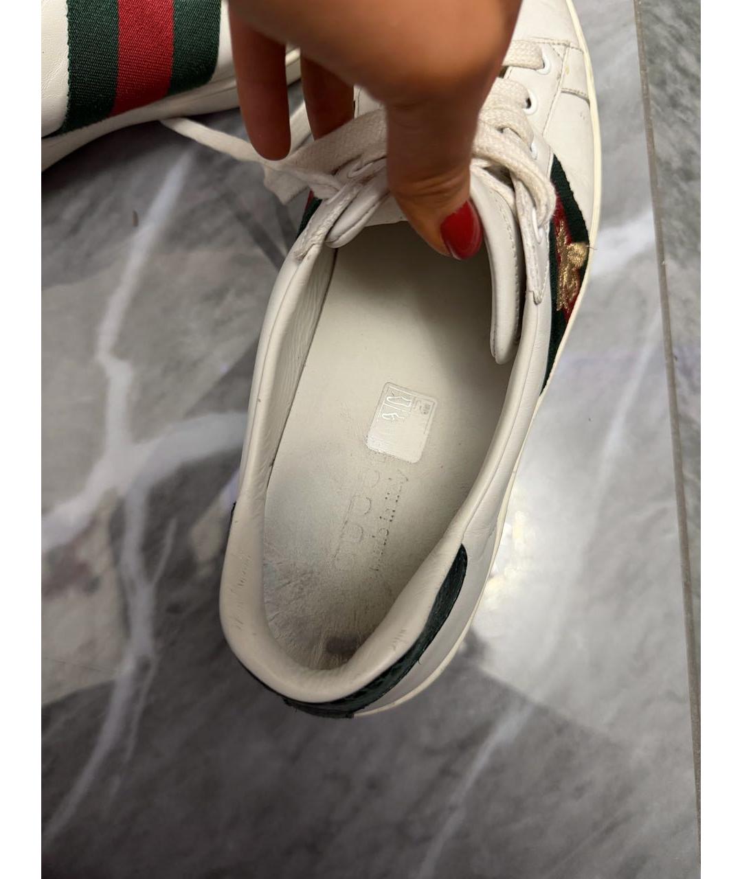 GUCCI Белые кожаные низкие кроссовки / кеды, фото 3