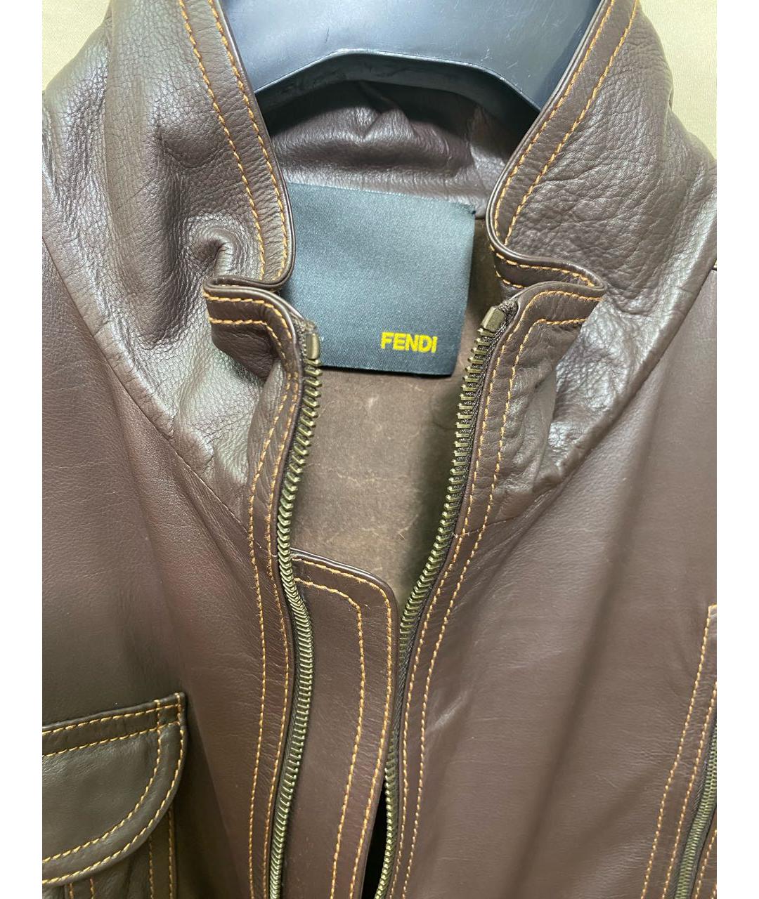 FENDI Коричневая кожаная куртка, фото 3