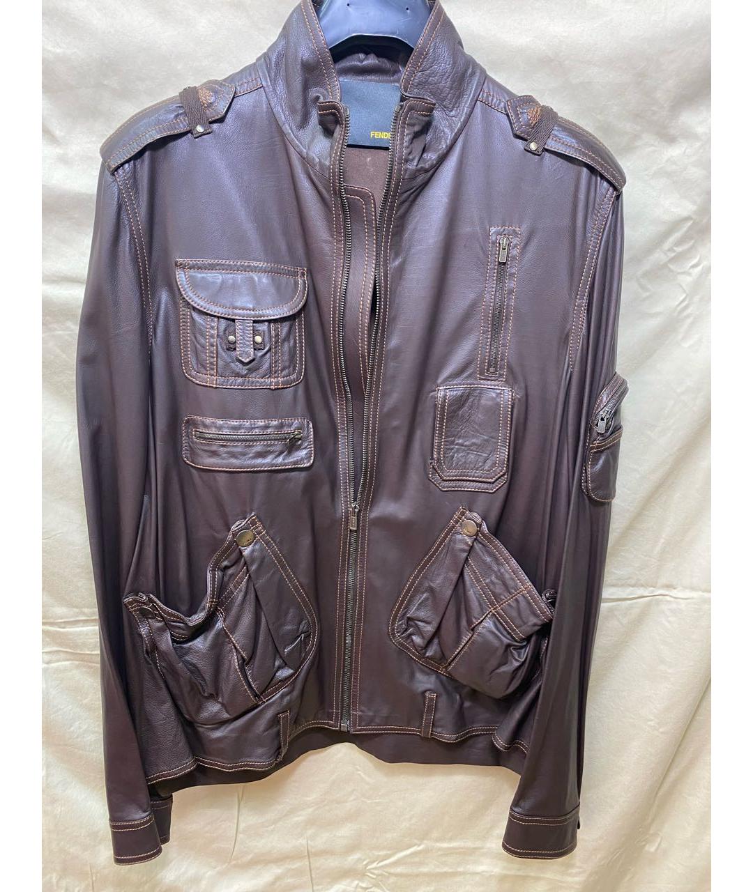 FENDI Коричневая кожаная куртка, фото 9