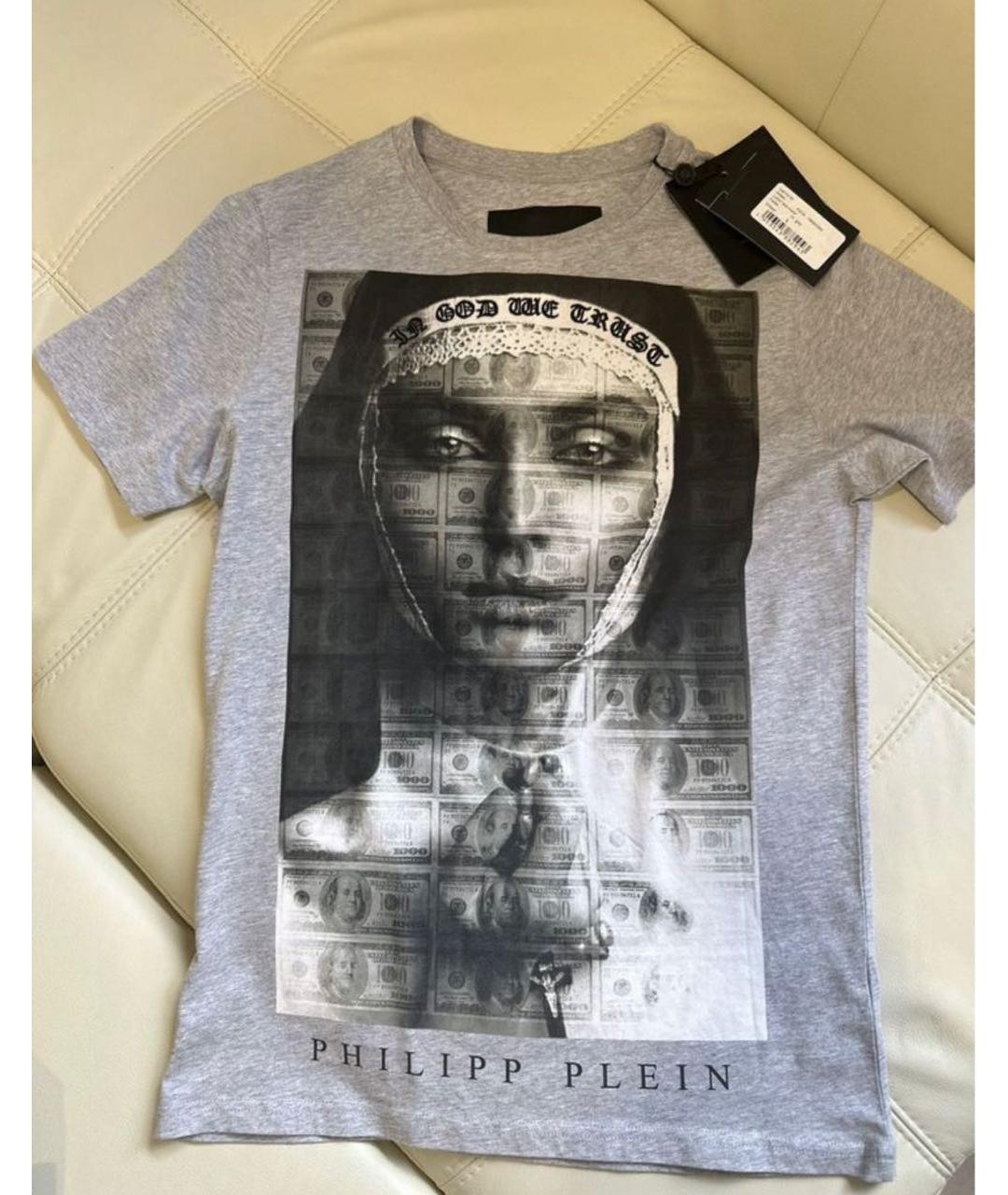 PHILIPP PLEIN Антрацитовая хлопковая футболка, фото 2