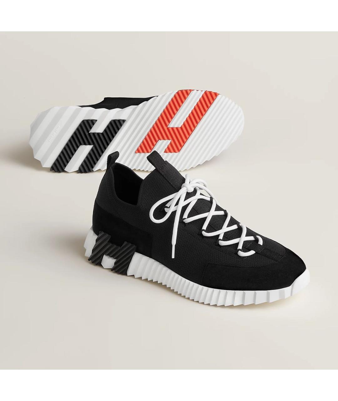 HERMES Черные текстильные низкие кроссовки / кеды, фото 2