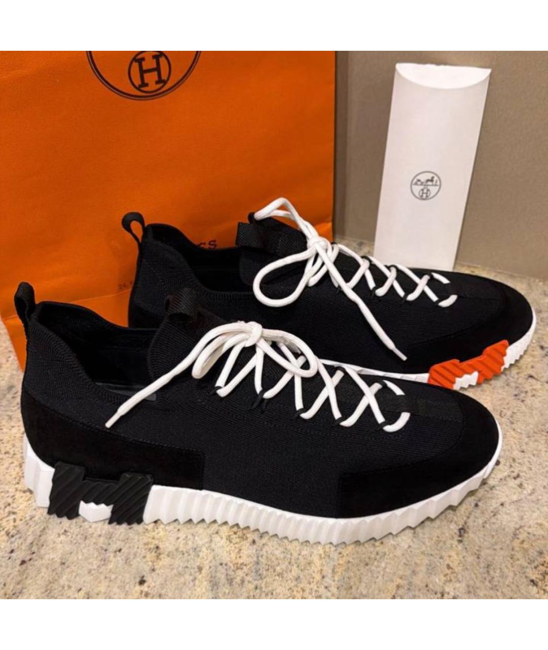 HERMES Черные текстильные низкие кроссовки / кеды, фото 6
