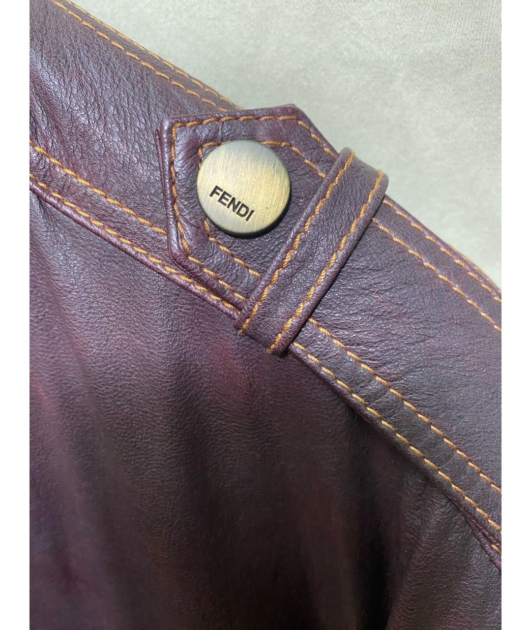 FENDI Бордовая кожаная куртка, фото 7