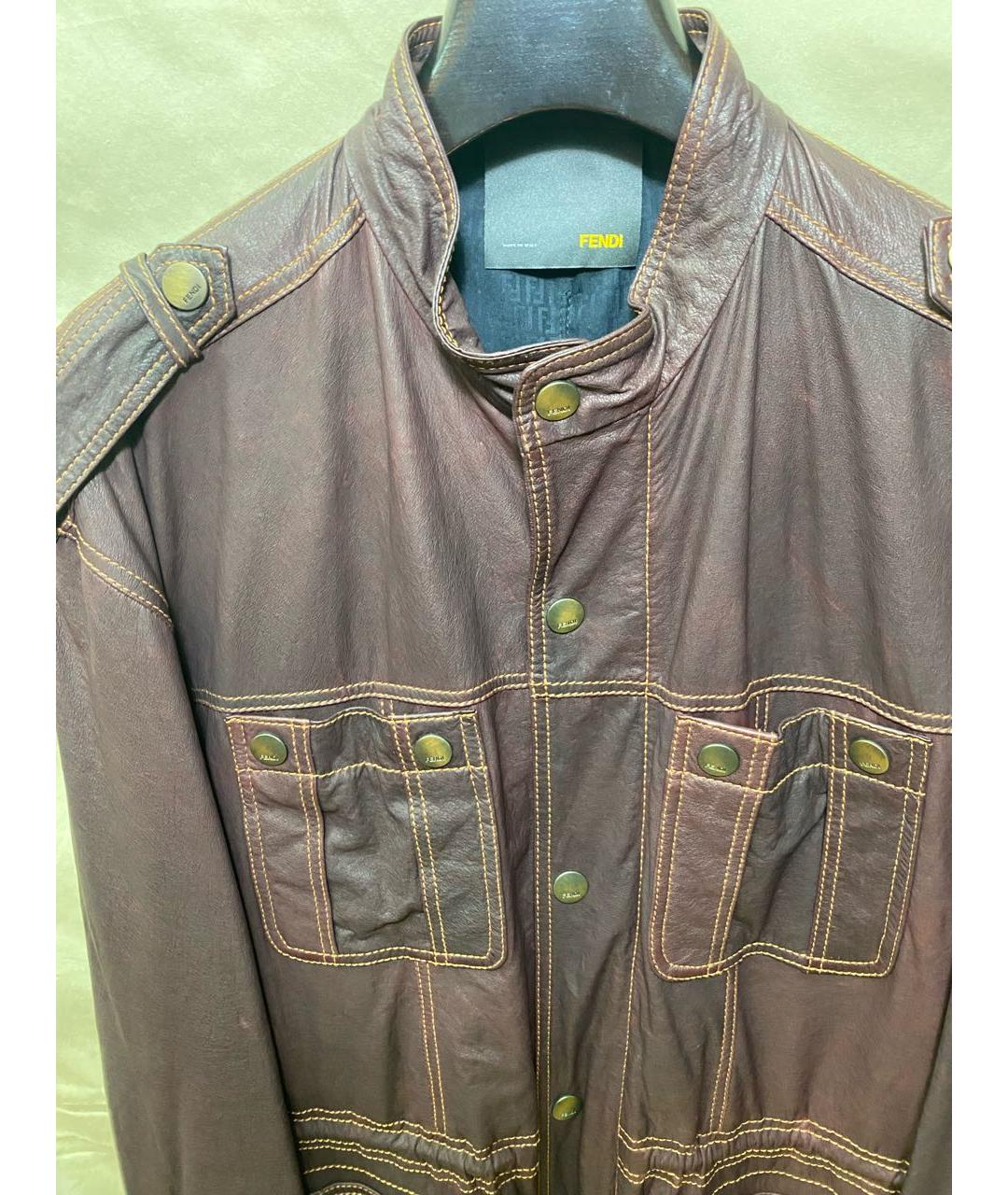 FENDI Бордовая кожаная куртка, фото 3