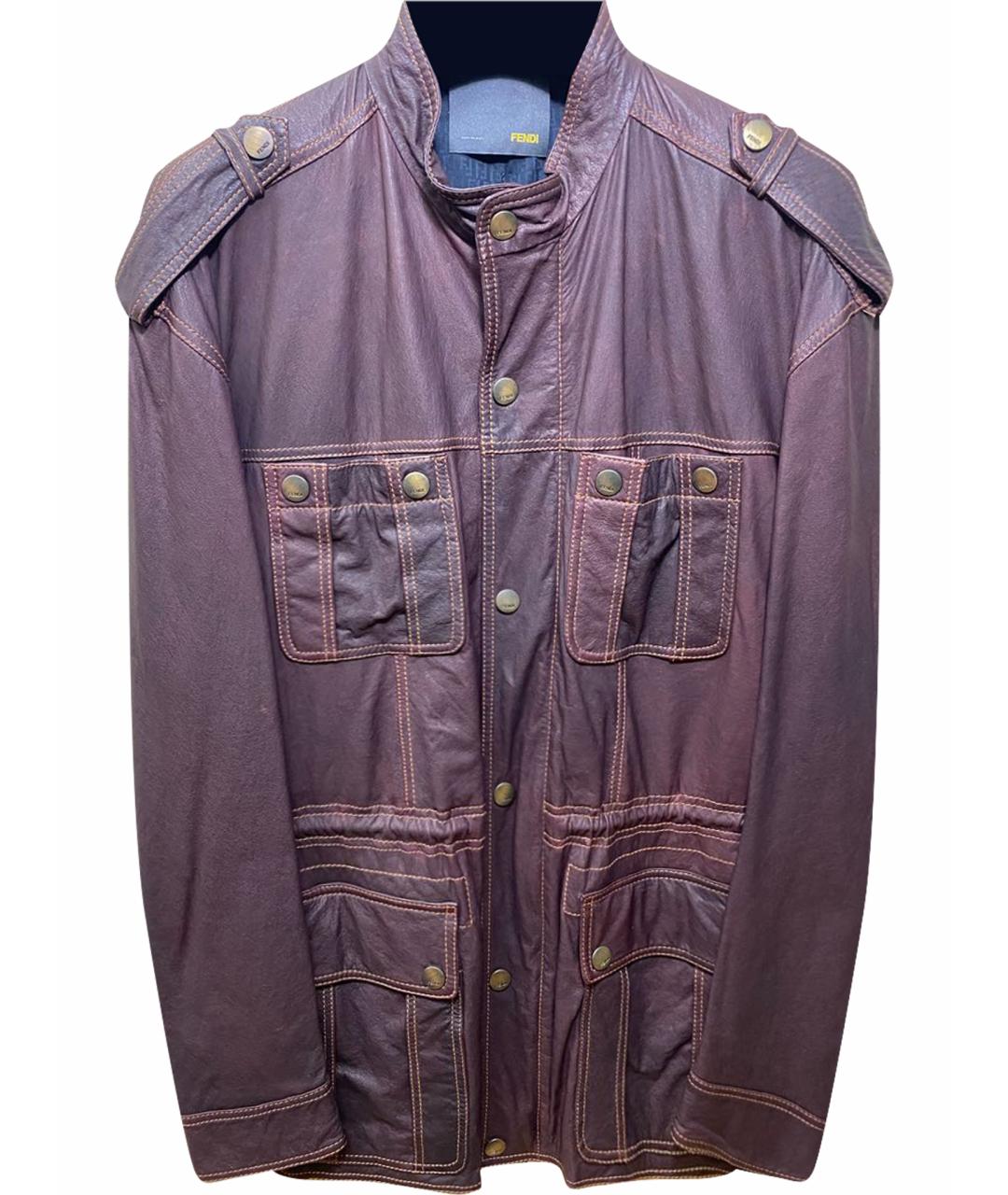 FENDI Бордовая кожаная куртка, фото 1