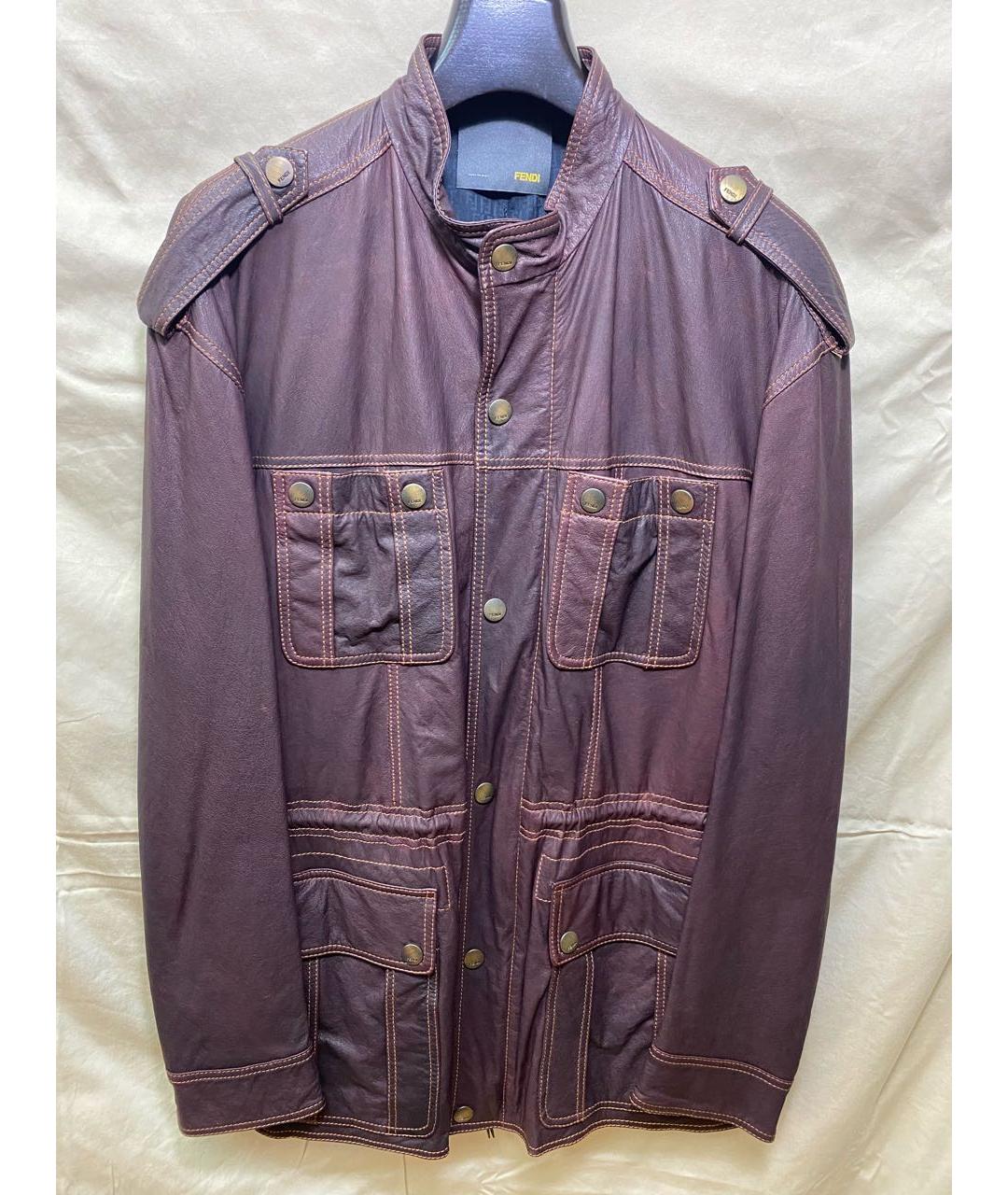 FENDI Бордовая кожаная куртка, фото 8
