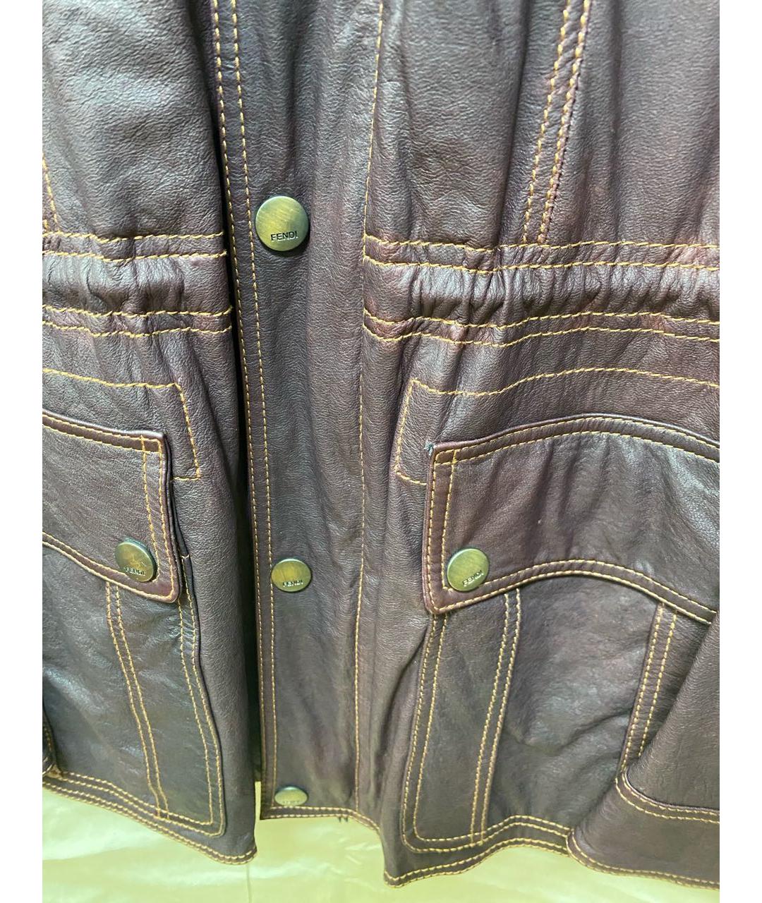 FENDI Бордовая кожаная куртка, фото 5