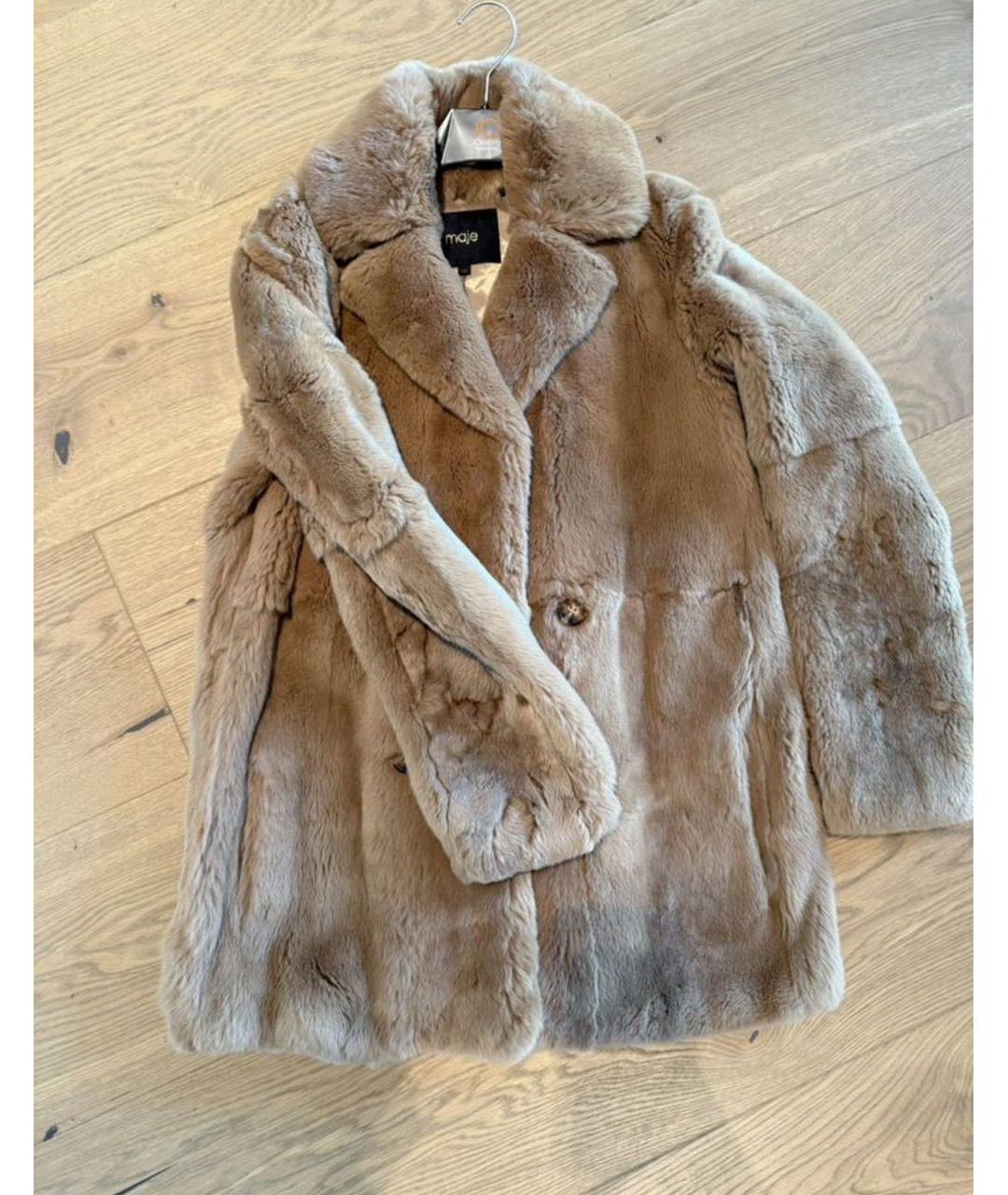 MAJE Бежевая меховая шуба, фото 6