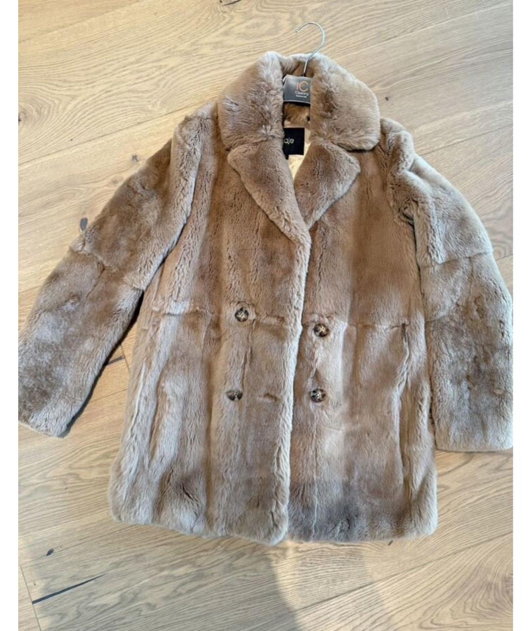 MAJE Бежевая меховая шуба, фото 3