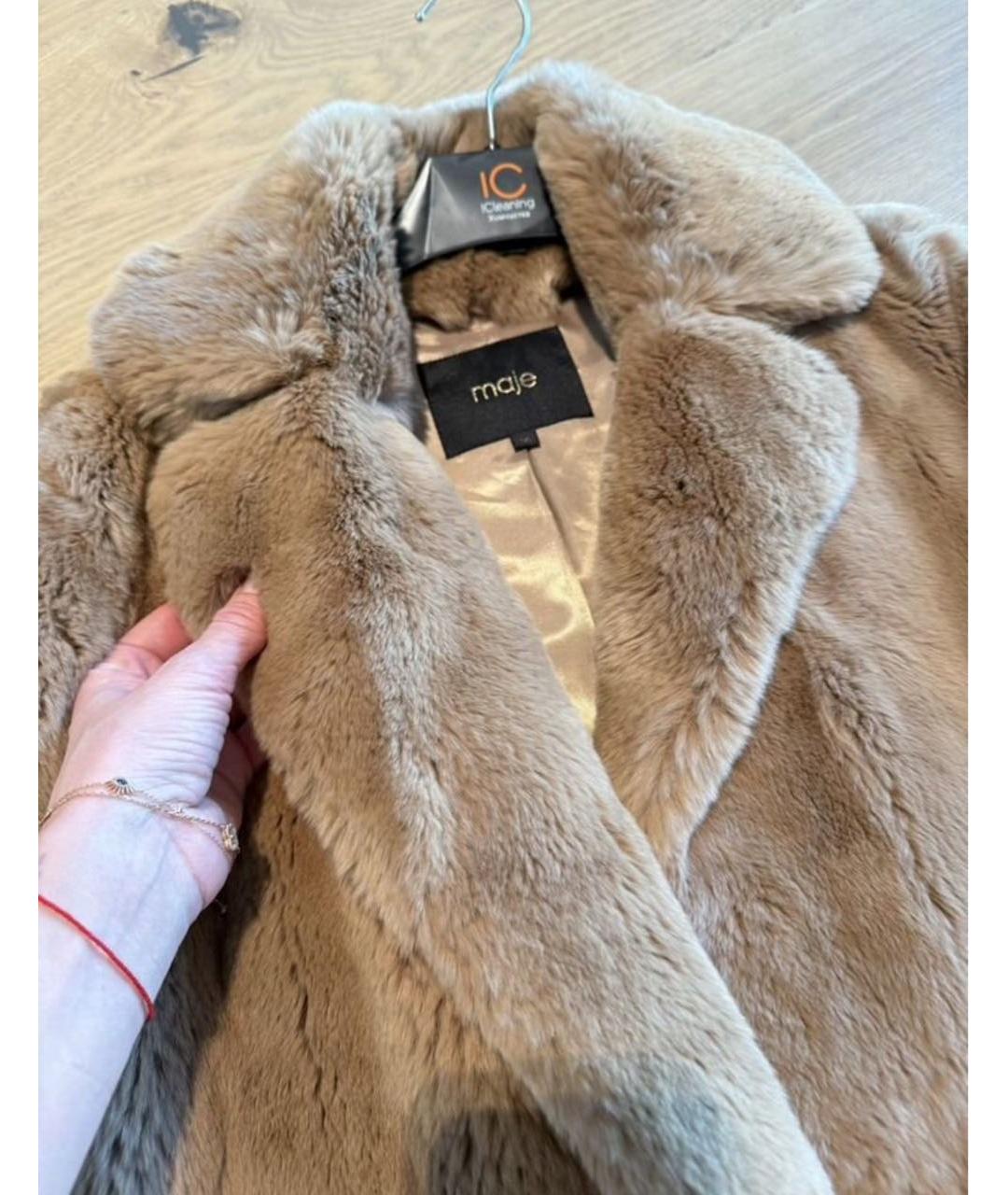 MAJE Бежевая меховая шуба, фото 5