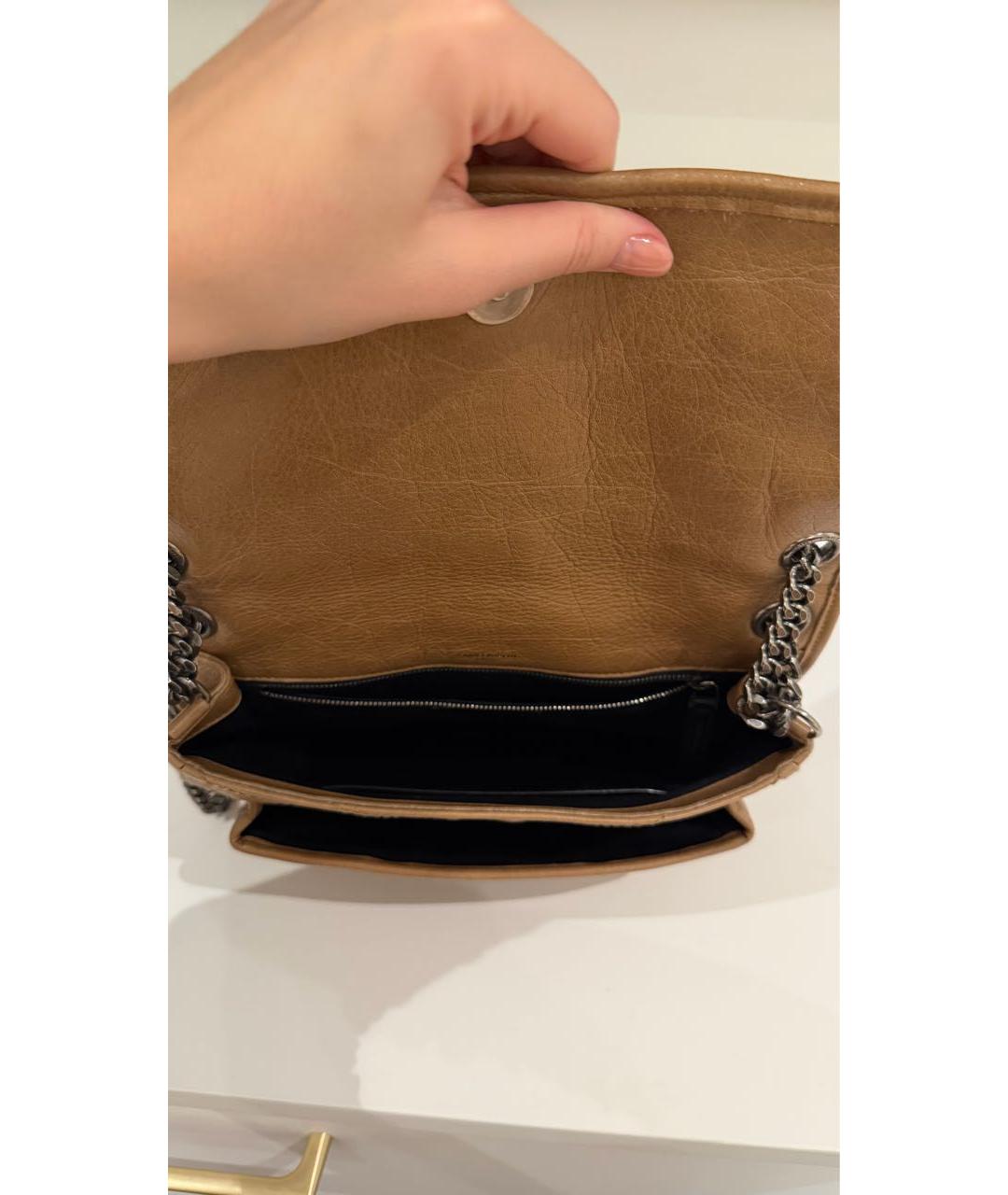 SAINT LAURENT Бежевая кожаная сумка через плечо, фото 3