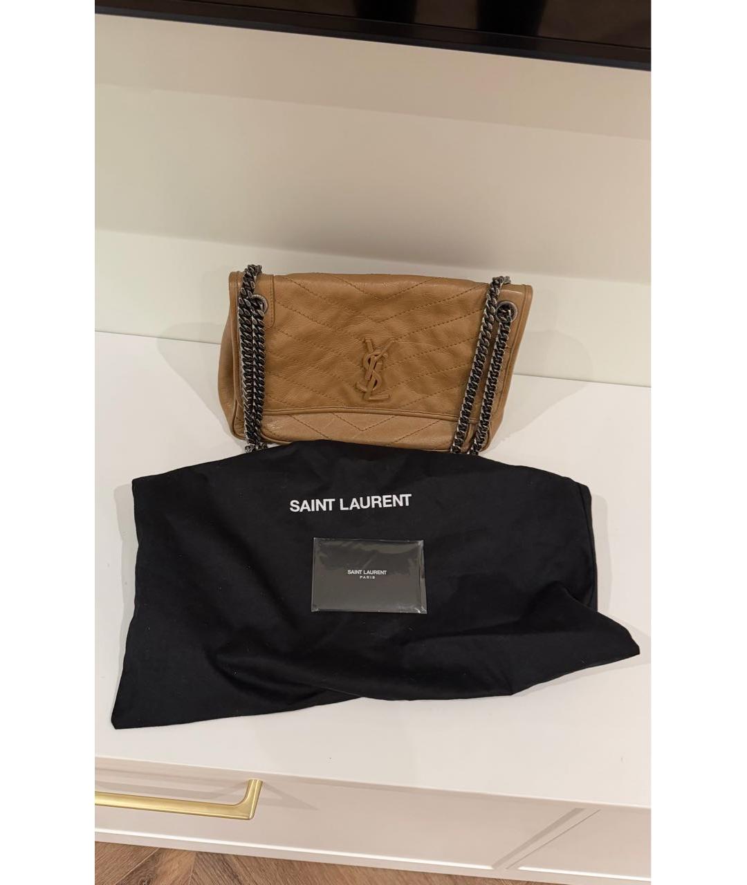 SAINT LAURENT Бежевая кожаная сумка через плечо, фото 2