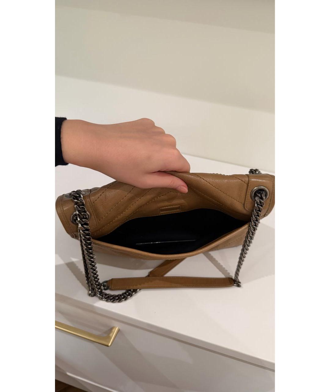 SAINT LAURENT Бежевая кожаная сумка через плечо, фото 5