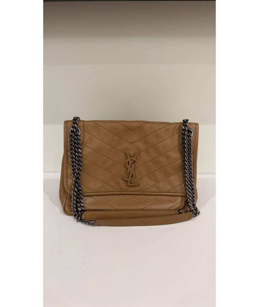 SAINT LAURENT Бежевая кожаная сумка через плечо, фото 9