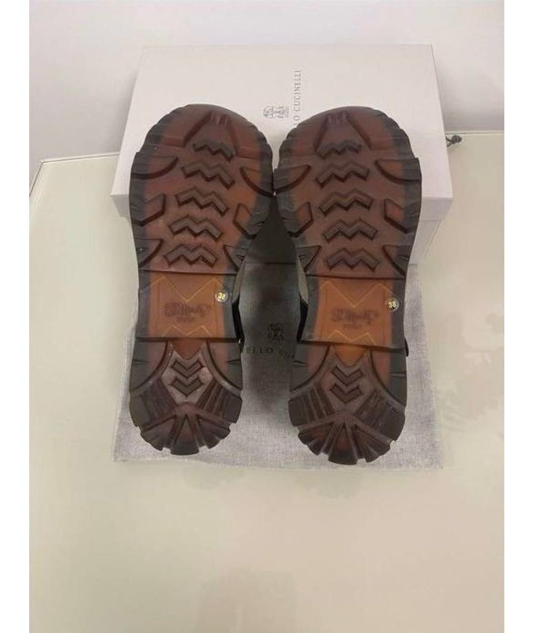 BRUNELLO CUCINELLI Хаки кожаные кроссовки, фото 5