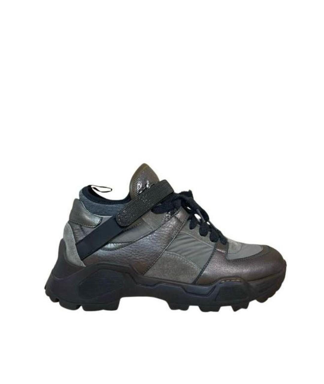 BRUNELLO CUCINELLI Хаки кожаные кроссовки, фото 8