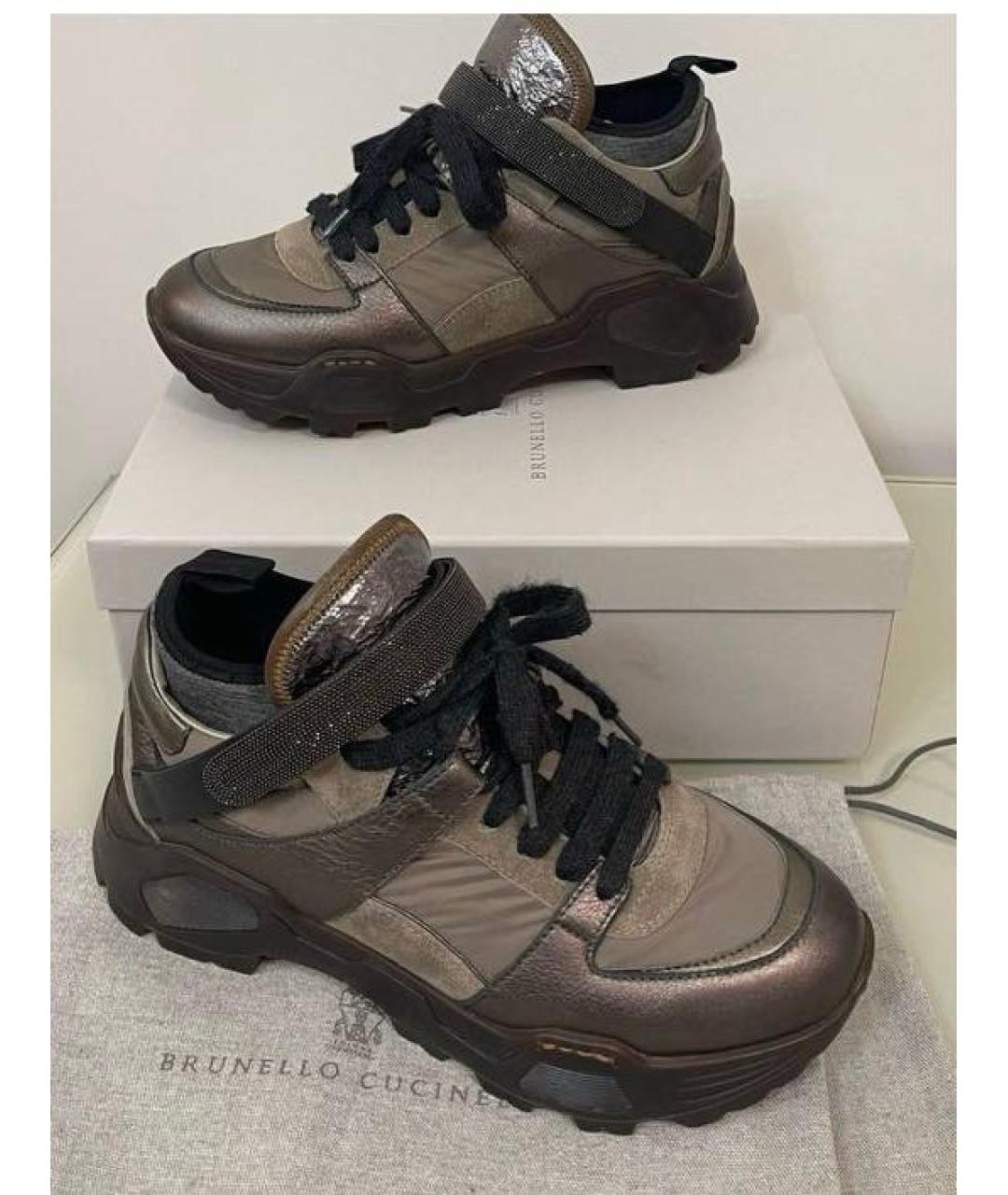 BRUNELLO CUCINELLI Хаки кожаные кроссовки, фото 4