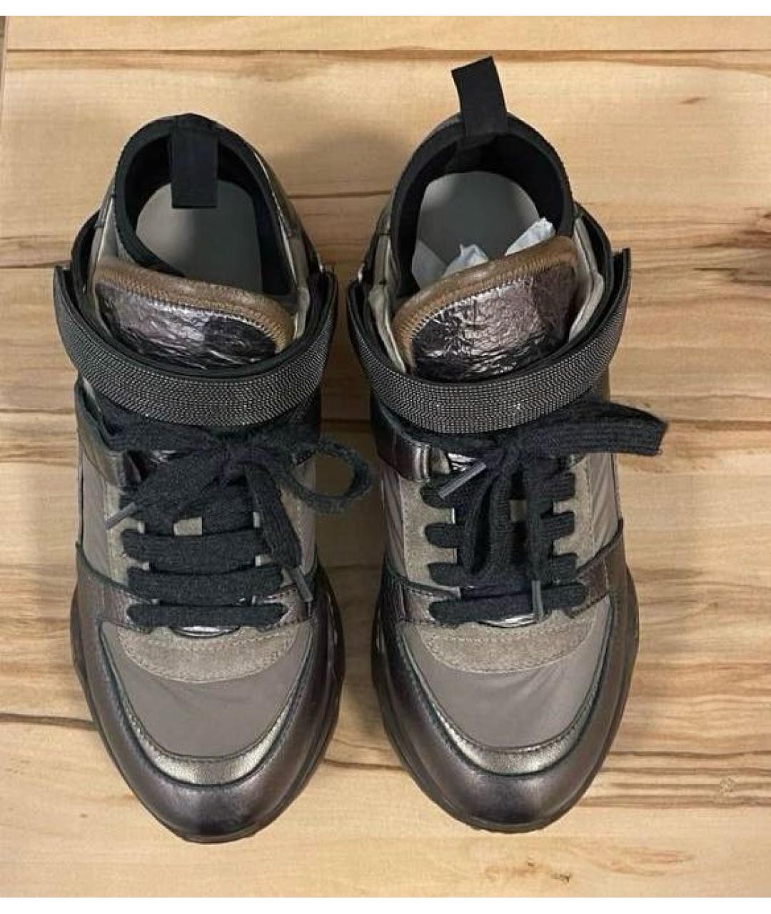 BRUNELLO CUCINELLI Хаки кожаные кроссовки, фото 2