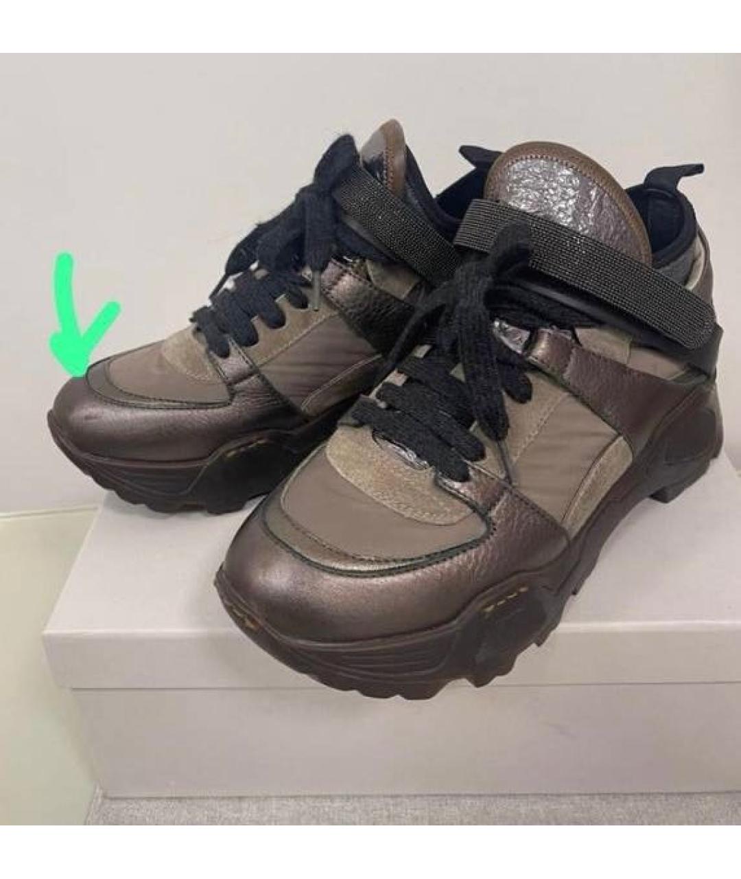 BRUNELLO CUCINELLI Хаки кожаные кроссовки, фото 7