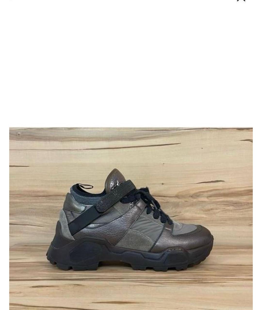 BRUNELLO CUCINELLI Хаки кожаные кроссовки, фото 6