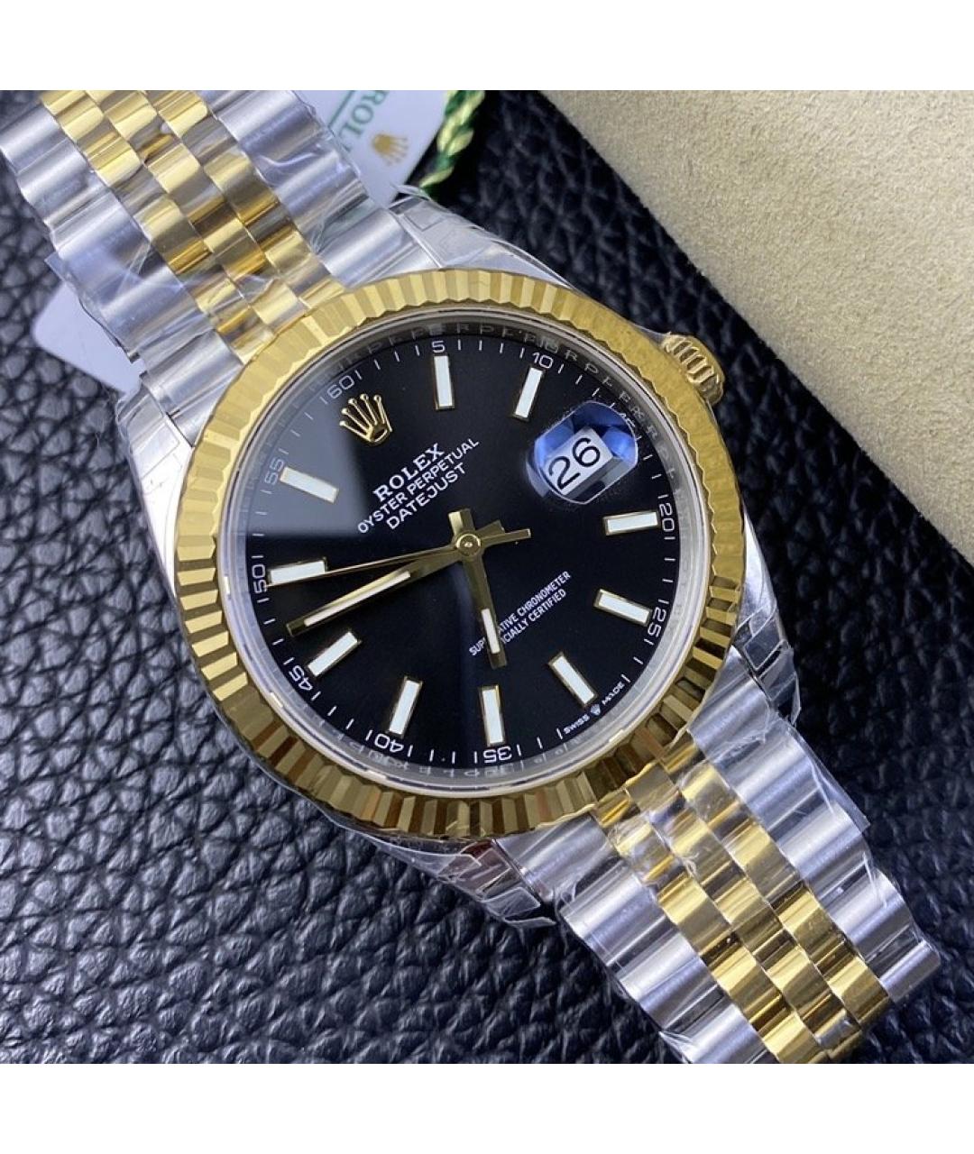 ROLEX Черные часы из желтого золота, фото 4