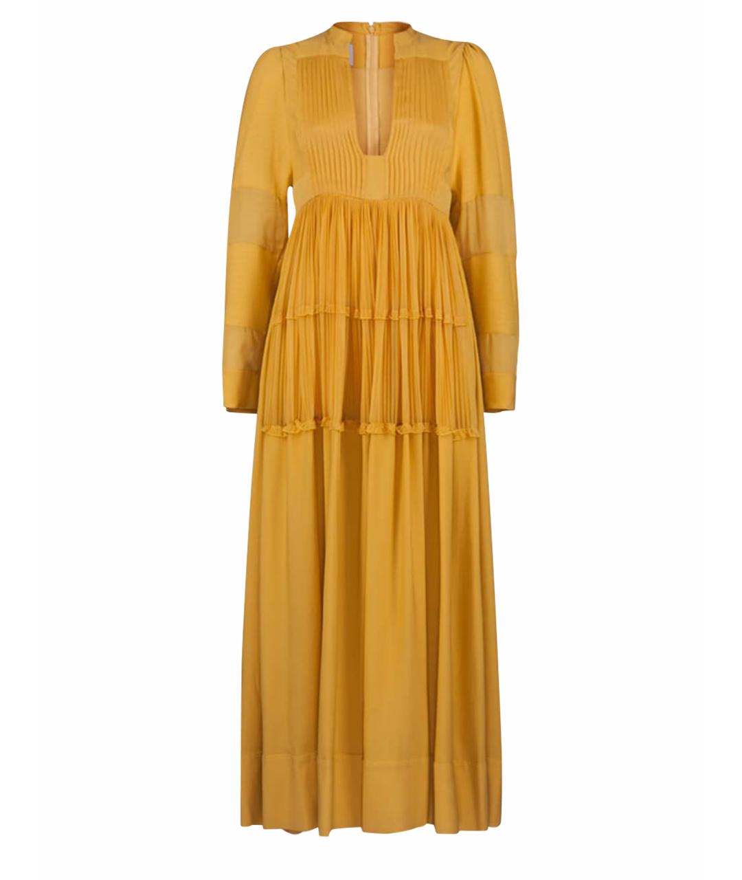 VALENTINO Горчичное шелковое повседневное платье, фото 1