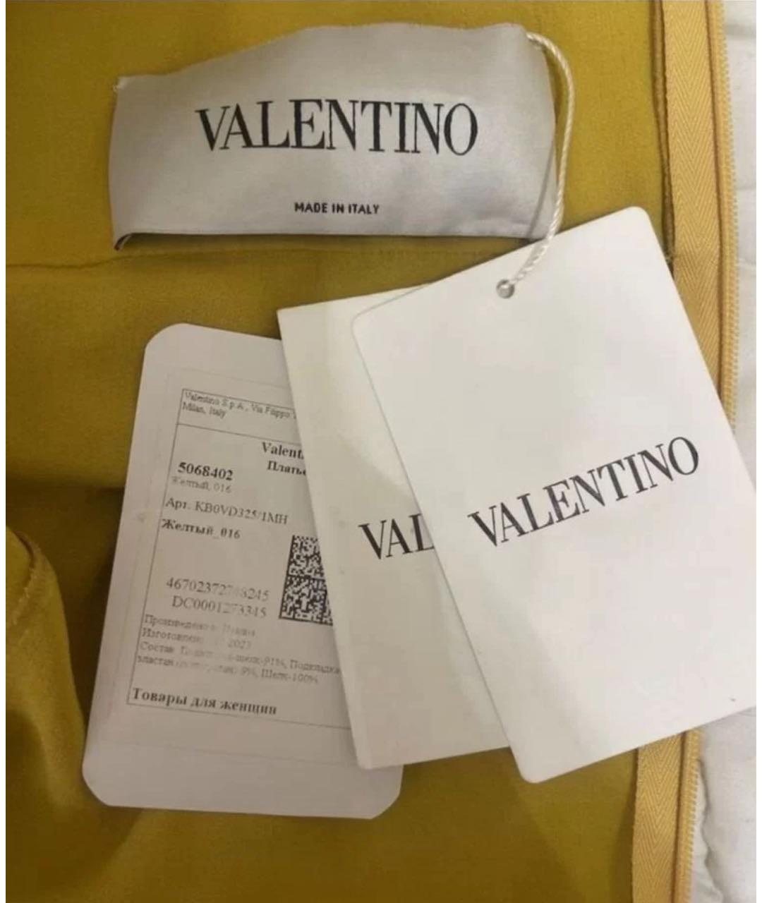 VALENTINO Горчичное шелковое повседневное платье, фото 4