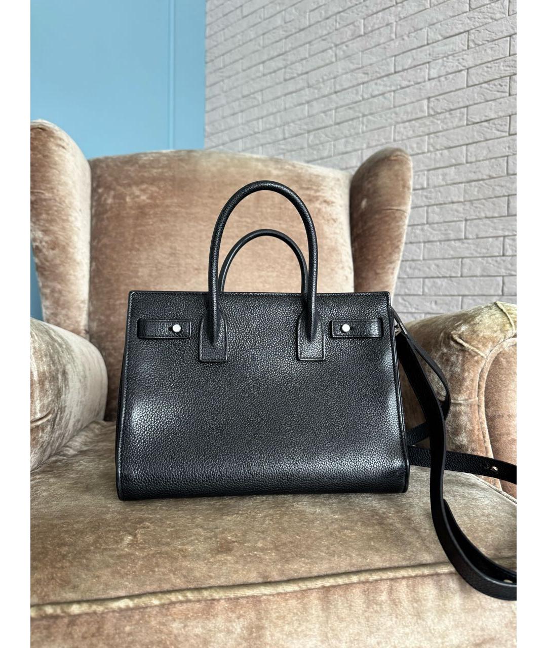 SAINT LAURENT Черная кожаная сумка с короткими ручками, фото 3