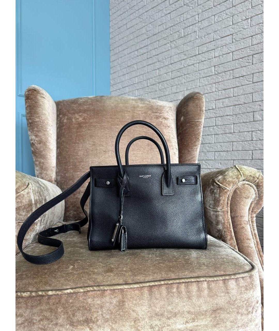 SAINT LAURENT Черная кожаная сумка с короткими ручками, фото 8