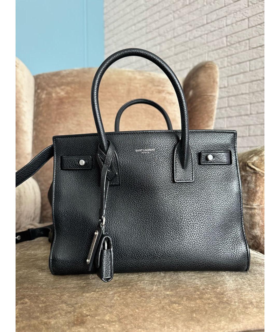 SAINT LAURENT Черная кожаная сумка с короткими ручками, фото 2