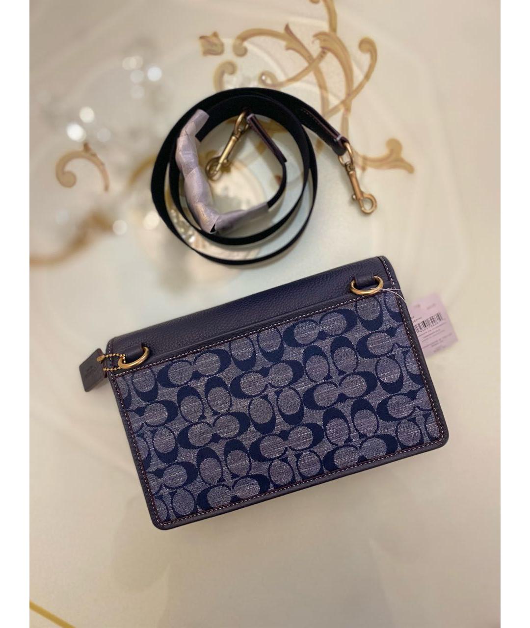 COACH Темно-синяя кожаная сумка на плечо, фото 2