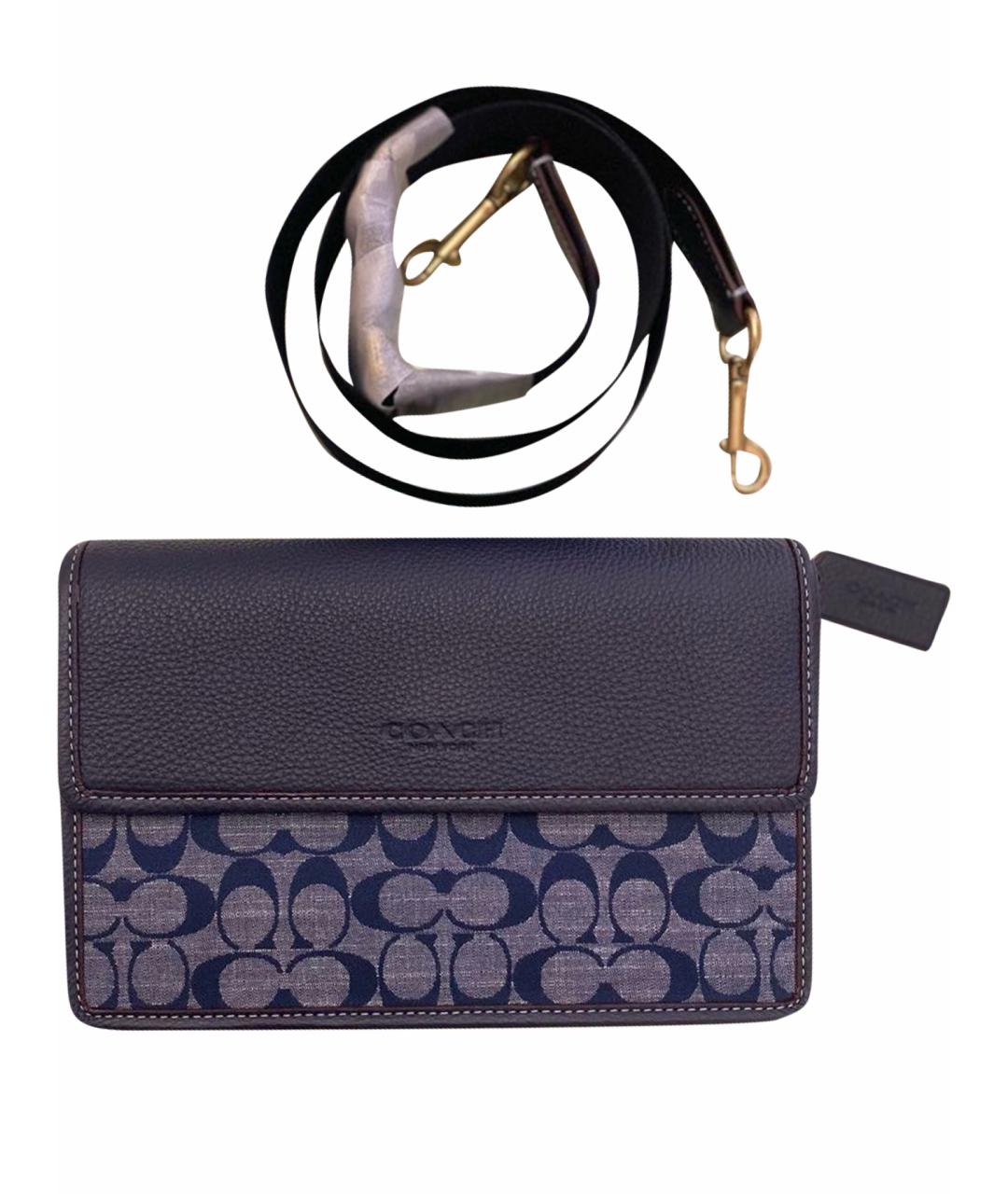 COACH Темно-синяя кожаная сумка на плечо, фото 1