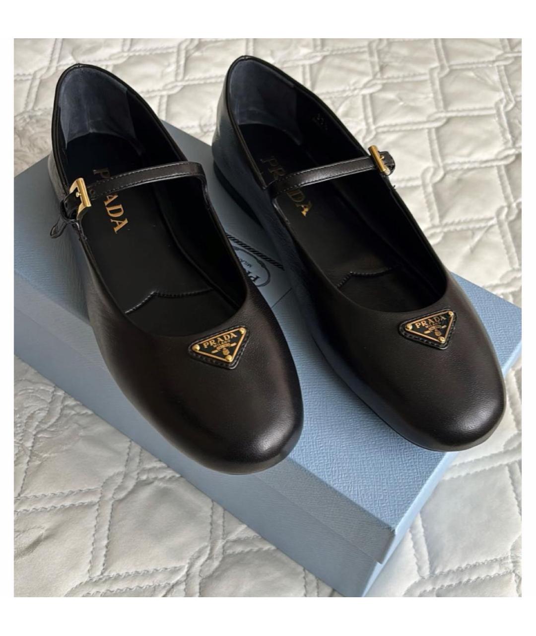 PRADA Черные кожаные балетки, фото 2