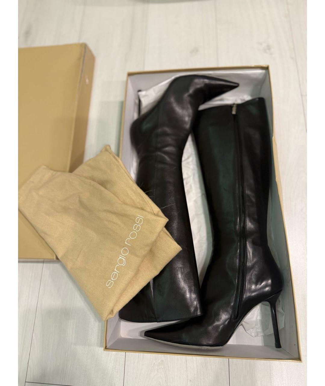 SERGIO ROSSI Черные кожаные сапоги, фото 8